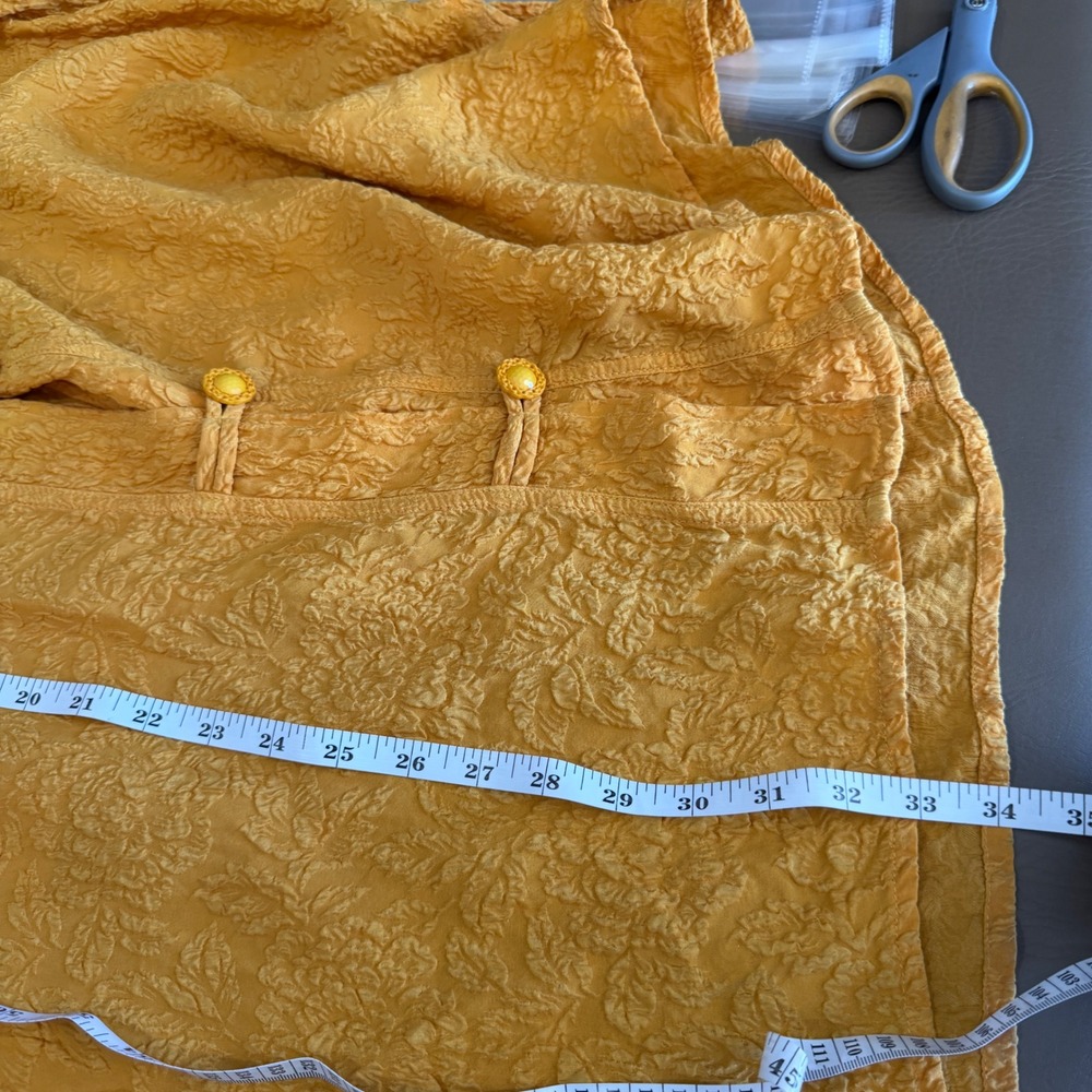 URU 100% Silk Yellow Crinkle Tunic Mandarin Collar Frog Toggle Lagenlook Large - Picture 9 of 14